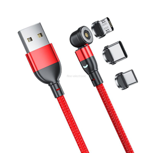 Cabo USB magn&eacute;tico girat&oacute;rio de 540 graus 3 em 1 LED
