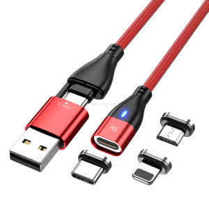 كابل USB مغناطيسي 3A كابل شحن سريع يدور 540 درجة مع مقابس Type C+Micro+Lightning
