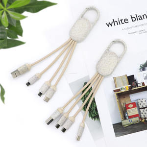 C&acirc;ble de chargement USB 2.0 &eacute;cologique 3 en 1 en paille de bl&eacute;-Flexi