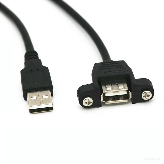 כבל מאריך USB 2.0 זכר לנקבה עם אוזניים